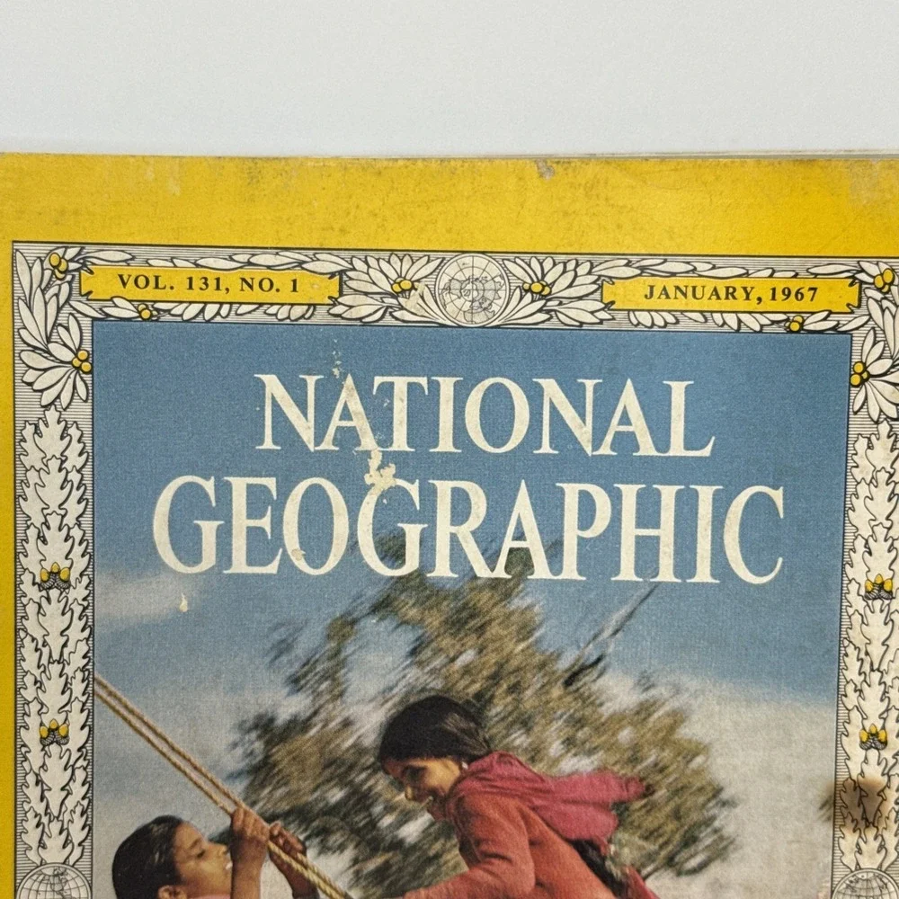 Vintage National Geographic Magazine January 1967 Pakistan Cover Children Swing